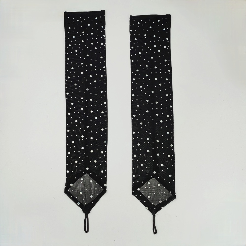 1 Pair Shiny Rhinestone Mesh G - Fingerless Glove Knit ulasan dan harga